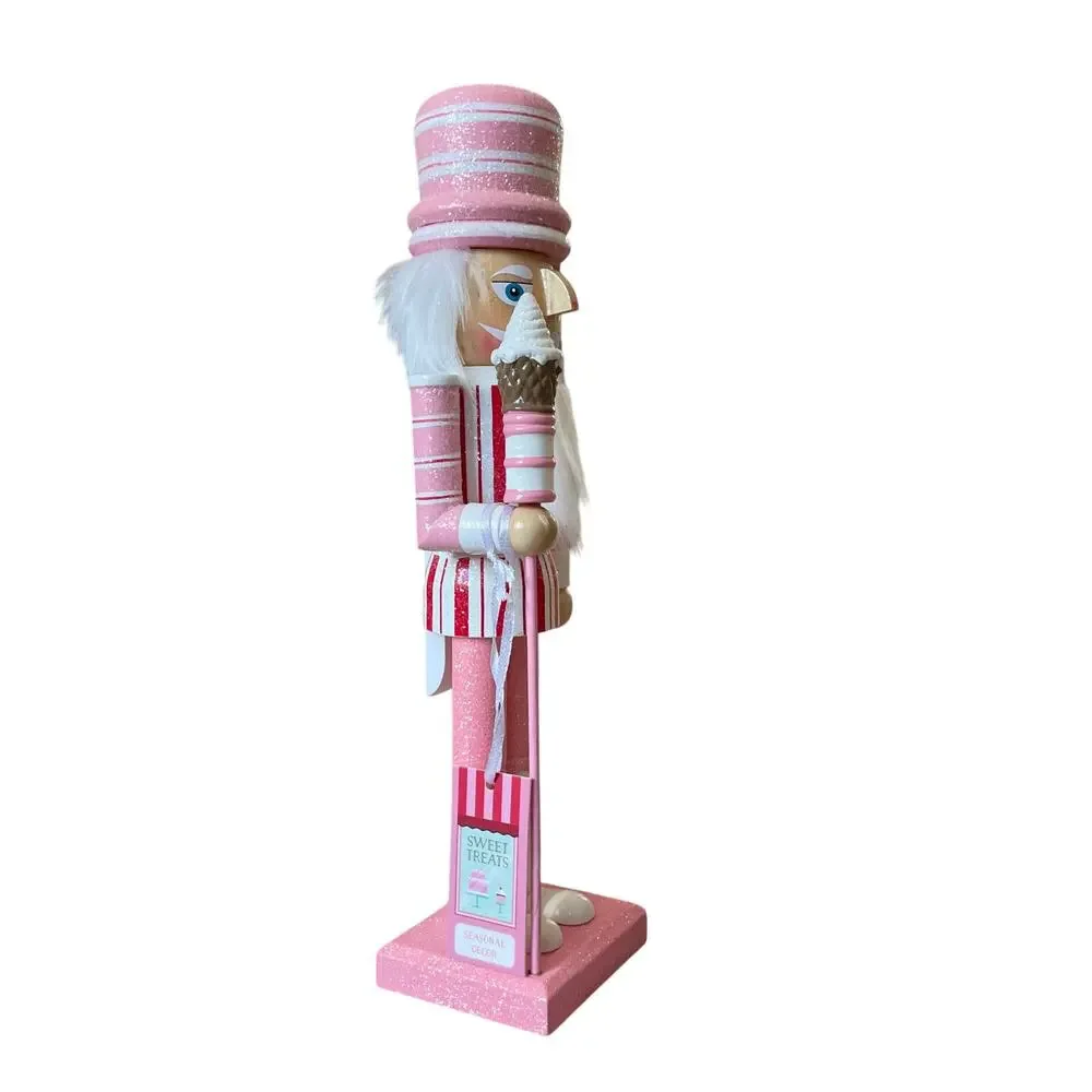 Sweet Treats 14in Valentine Nutcracker Holding Ice Cream Staff Pink White XO NEW